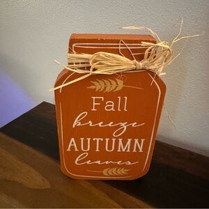 Fall Breeze Autumn Leaves Mason Jar Decorative Wood Sign Rustic Orange
